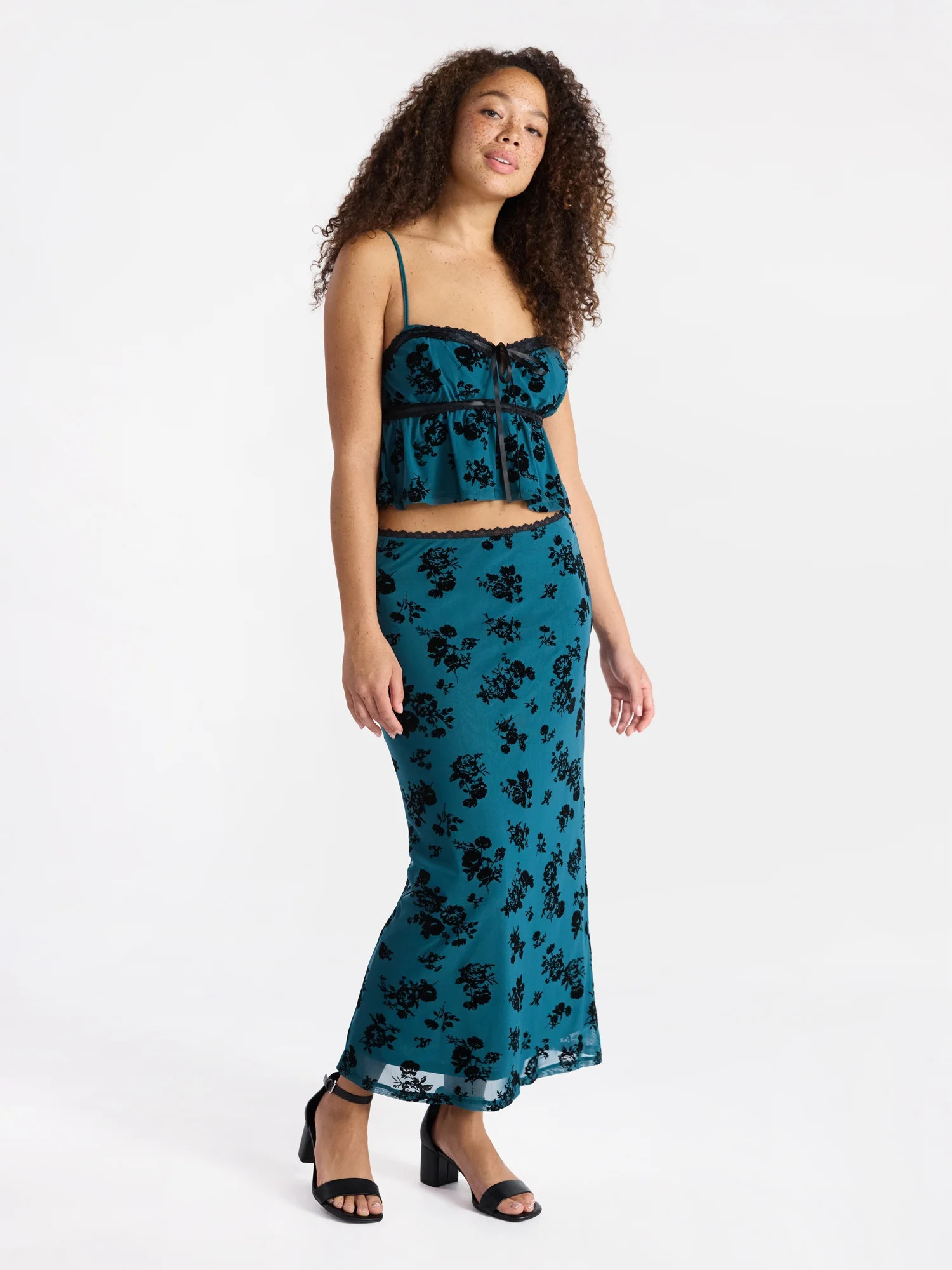 No Boundaries Satin Trim Cami and Maxi Skirt Set, 2-Piece, Women’s | Walmart (US)