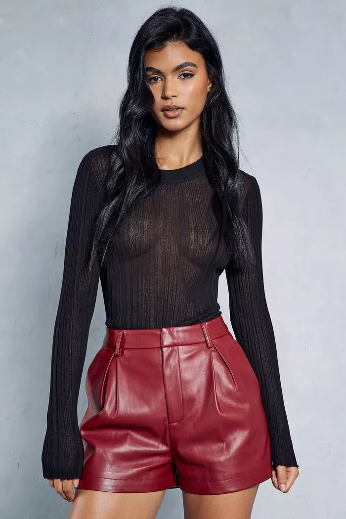 Leather Look Pleated Shorts | Boohoo.com (UK & IE)