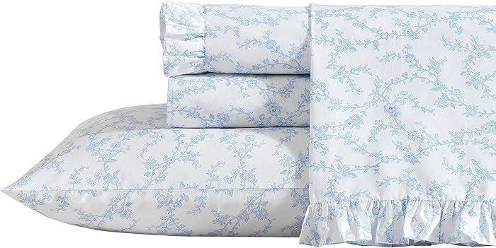 Laura Ashley - Queen Sheet Set, Breathable Percale Cotton Bedding, 200 Thread Count, Floral Home ... | Amazon (US)