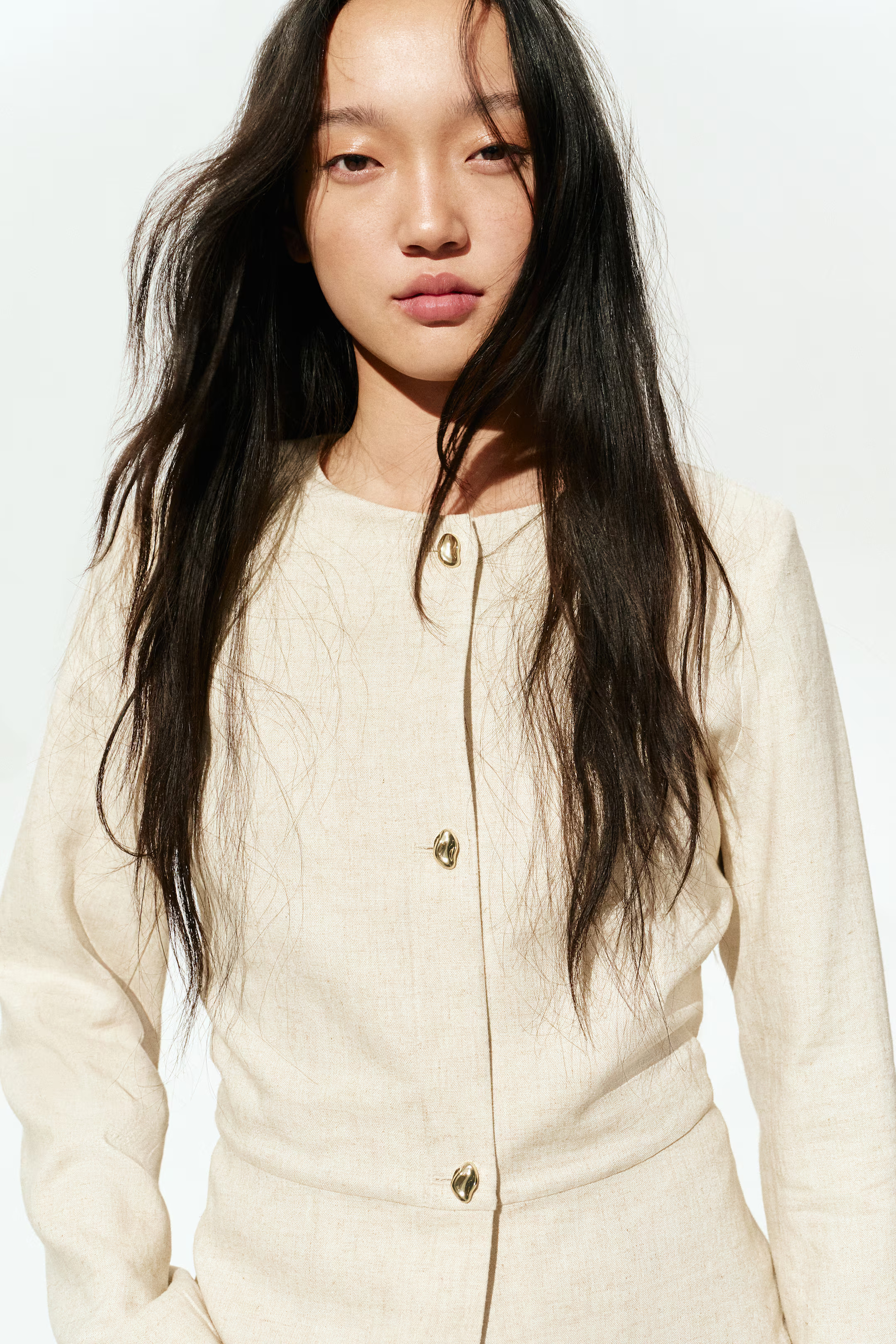 Linen-blend peplum jacket | H&M (UK, MY, IN, SG, PH, TW, HK)