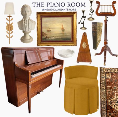 New England Interiors • The Piano Room • Sconce, Piano, Vintage Statue, Book, Chair, Antique Wall Art, Stand, Rug, Music Accents. 🎹🎶

TO SHOP: Click the link in bio or copy and paste the link in web browser 

#newengland #music #piano #pianoroom #interiordesign #antique #vintage

#LTKhome