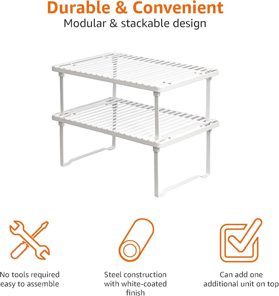 Amazon Basics Stackable Metal Kitchen Storage Shelves, Set of 2 - White | Amazon (US)