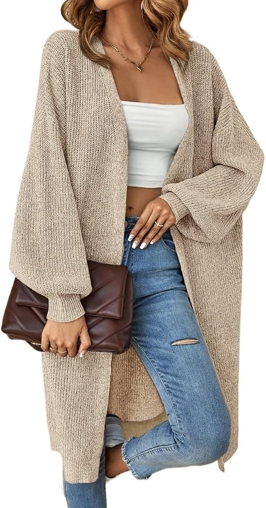 Womens Long Sleeve Open Front Sweaters Drop Shoulder Ribbed Knit Cardigan | Amazon (US)