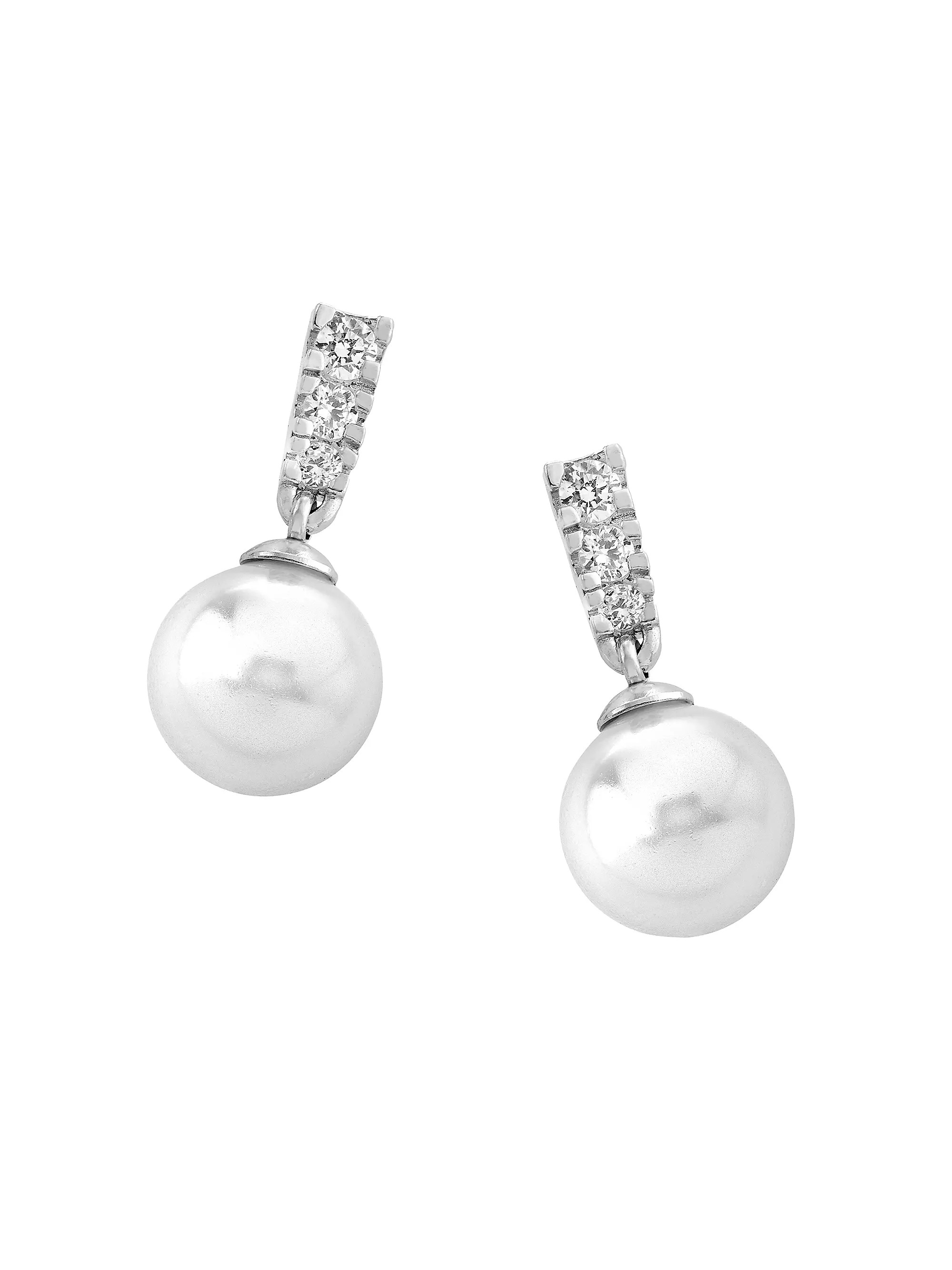Lilit Rhodium-Plate, Crystal & Faux Pearl Short Drop Earrings | Saks Fifth Avenue