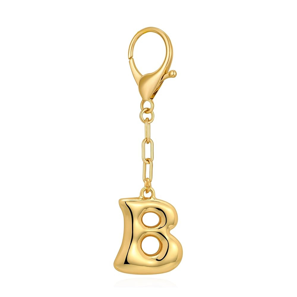 WOWORAMA Initial Letter Keychain for Women Chunky Gold Bubble Letter Bag Charm Purse Charm Person... | Amazon (US)