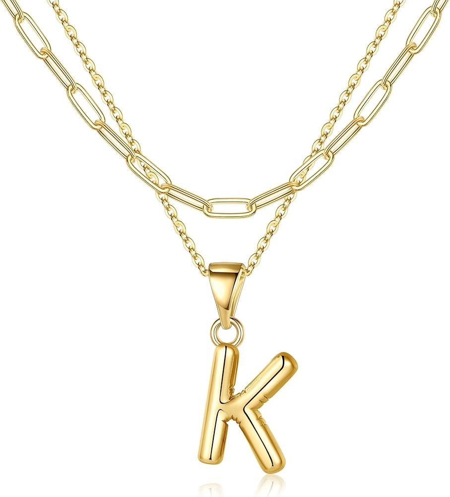 Turandoss Personalized Bubble Letter Necklace - Layered Gold Initial Necklaces for Women, Dainty ... | Amazon (US)