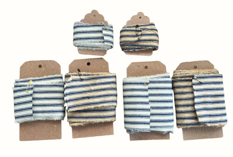 Ticking Fabric Ribbon Blue Striped Heavy Fabric Hand Torn Coffee Stained or Plain Fabric Strips J... | Etsy (US)