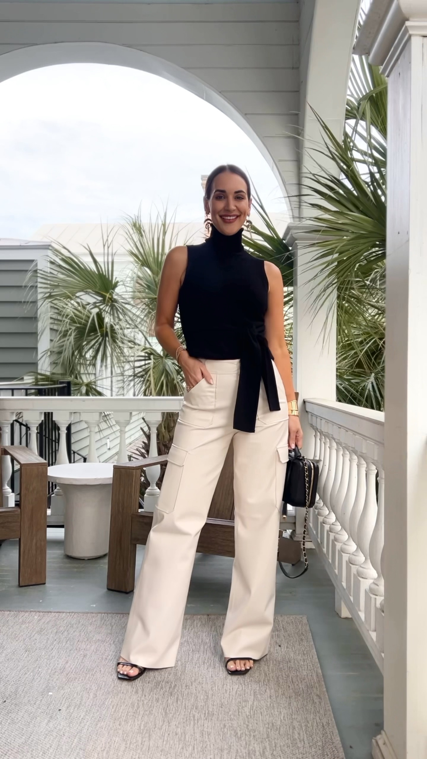 Sleeveless turtleneck (on sale!), similar faux leather pants (also on sale) -