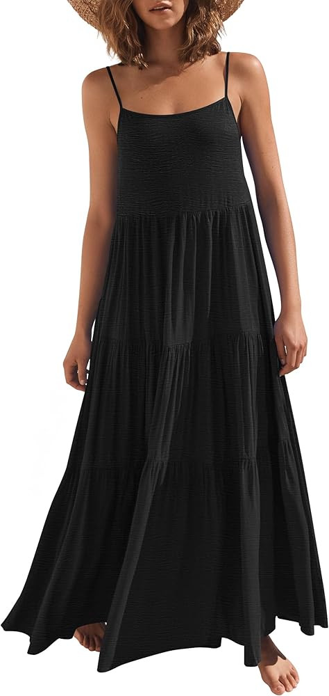 ANRABESS Womens Maxi Dress 2026 Summer Casual Sleeveless Spaghetti Strap Boho Sundress Flowy Tier... | Amazon (US)
