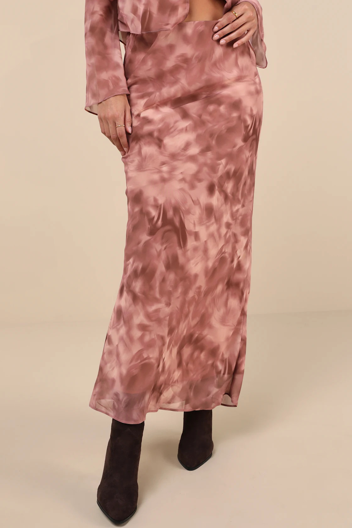 Ethereal Aesthetic Mauve Abstract High-Rise Maxi Skirt | Lulus