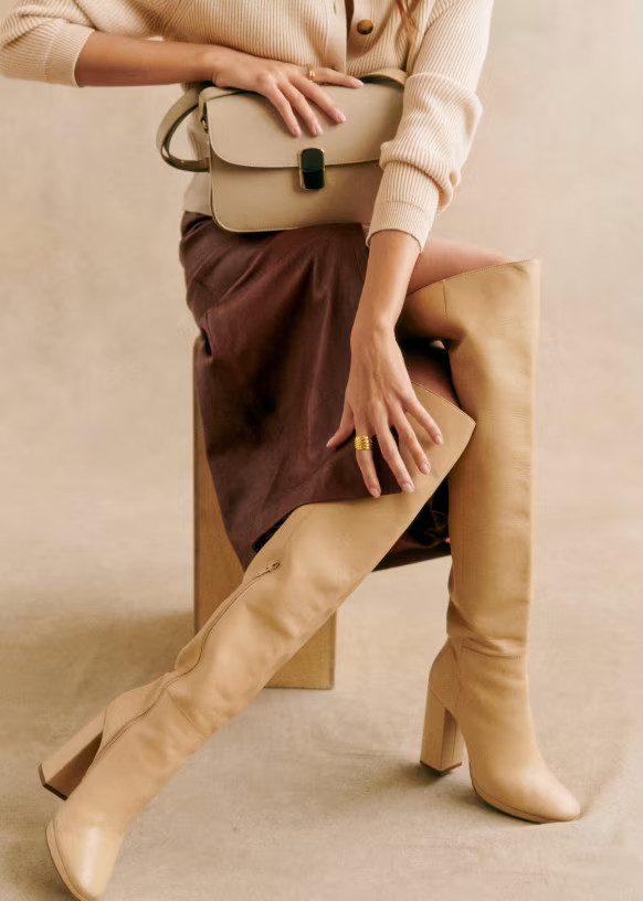 Apolline Thigh High Boots - Smooth Sand  - Sézane | Sezane Paris - US