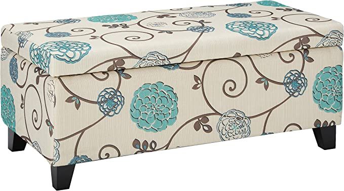 Christopher Knight Home Breanna Fabric Storage Ottoman, White And Blue Floral | Amazon (US)