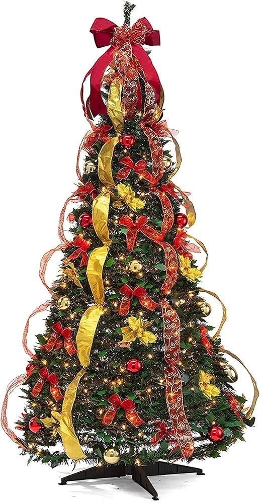 Prextex Premium 6 ft Pre-Decorated Christmas Prelit Pop Up Tree - Pop Up Christmas Tree with Ligh... | Amazon (US)