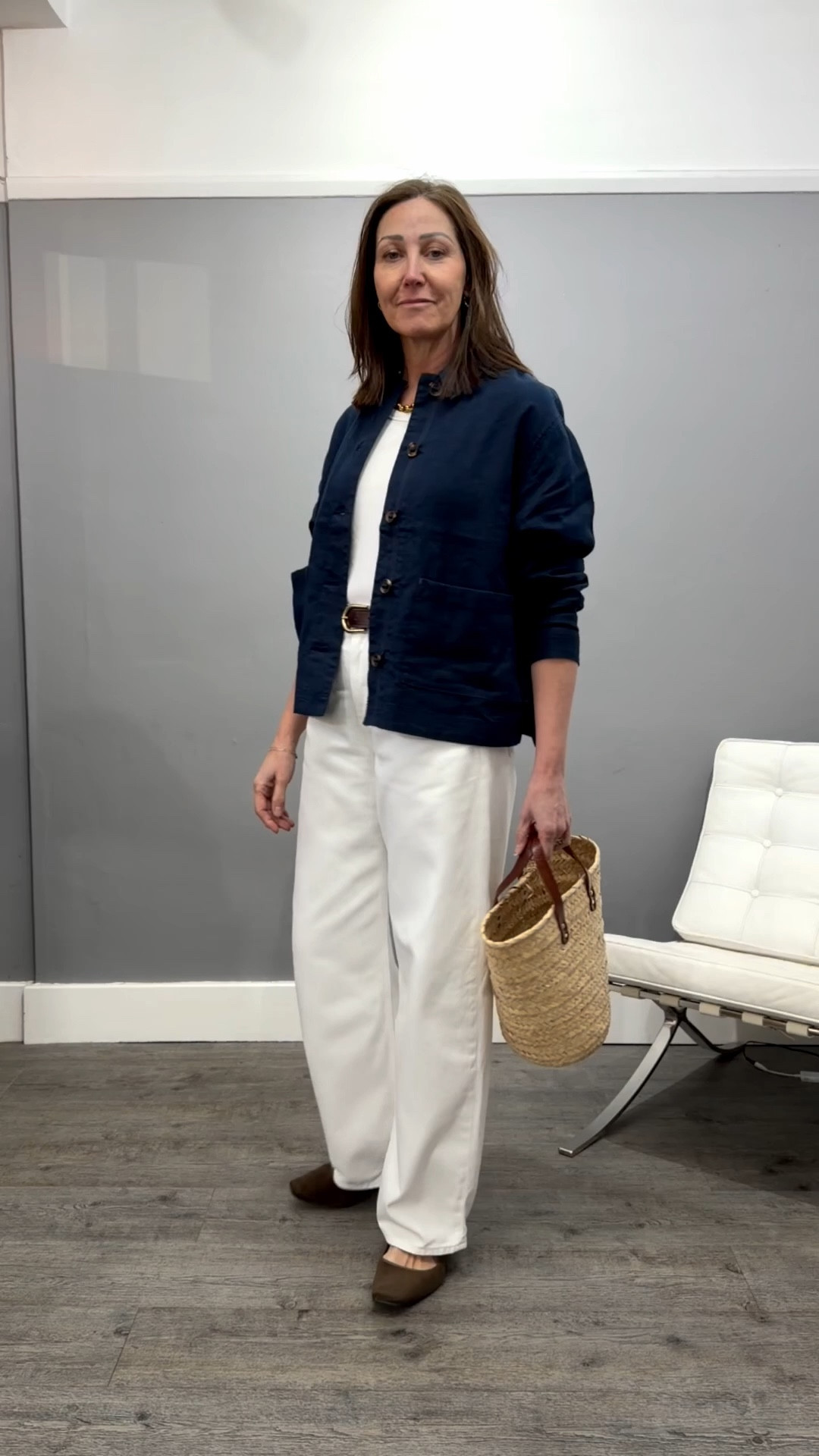White jeans styled for summer. A vest and contrast linen jacket are a great start. Bring in tonal accessories -  and a basket for added summer feels

#LTKuk #LTKspring #LTKstyletip
