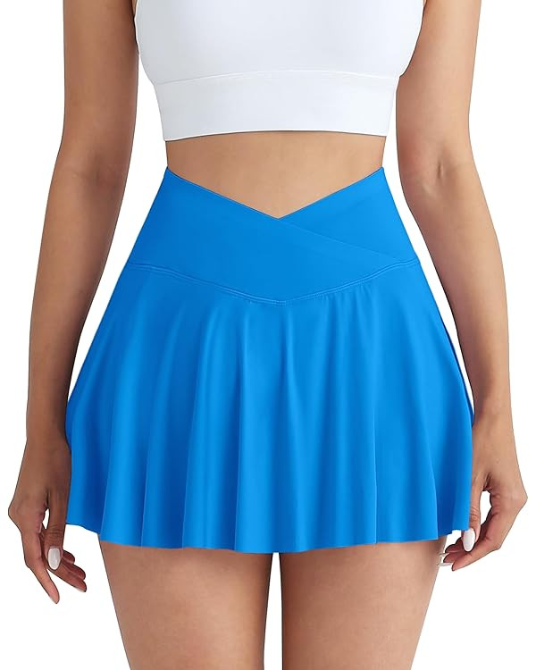 CHRLEISURE Women Tennis Golf Skirt with Pockets - High Waisted Crossover Golf Pleated Athletic Wo... | Amazon (US)