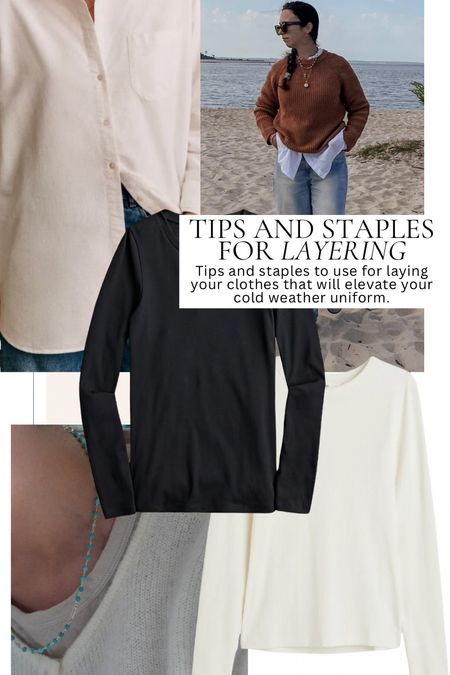 Layering staples, long sleeve shirt, white button down, black long sleeve shirt, white long sleeve shirt, t shirts