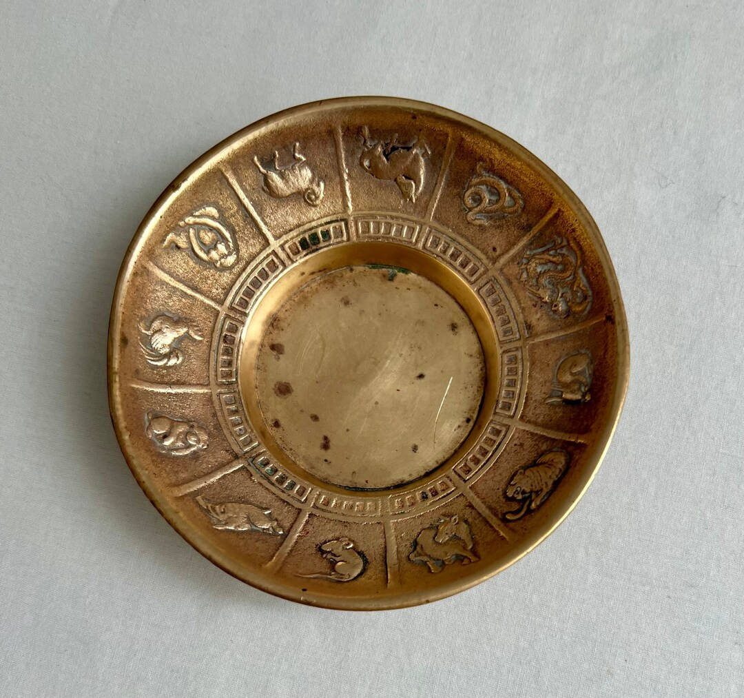 Mid-century Solid Brass Chinese Zodiac Round Trinket Dish - Etsy | Etsy (US)
