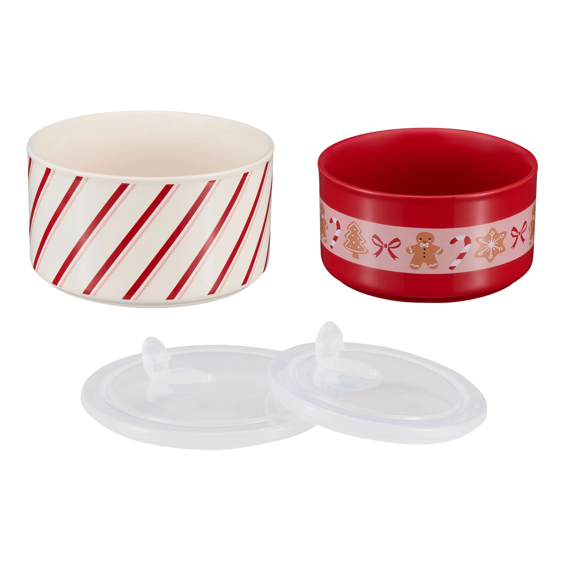 Holiday Time 4-Piece Stripes & Gingerbread Glazed Stoneware Bake & Store Containers Set, Multicol... | Walmart (US)