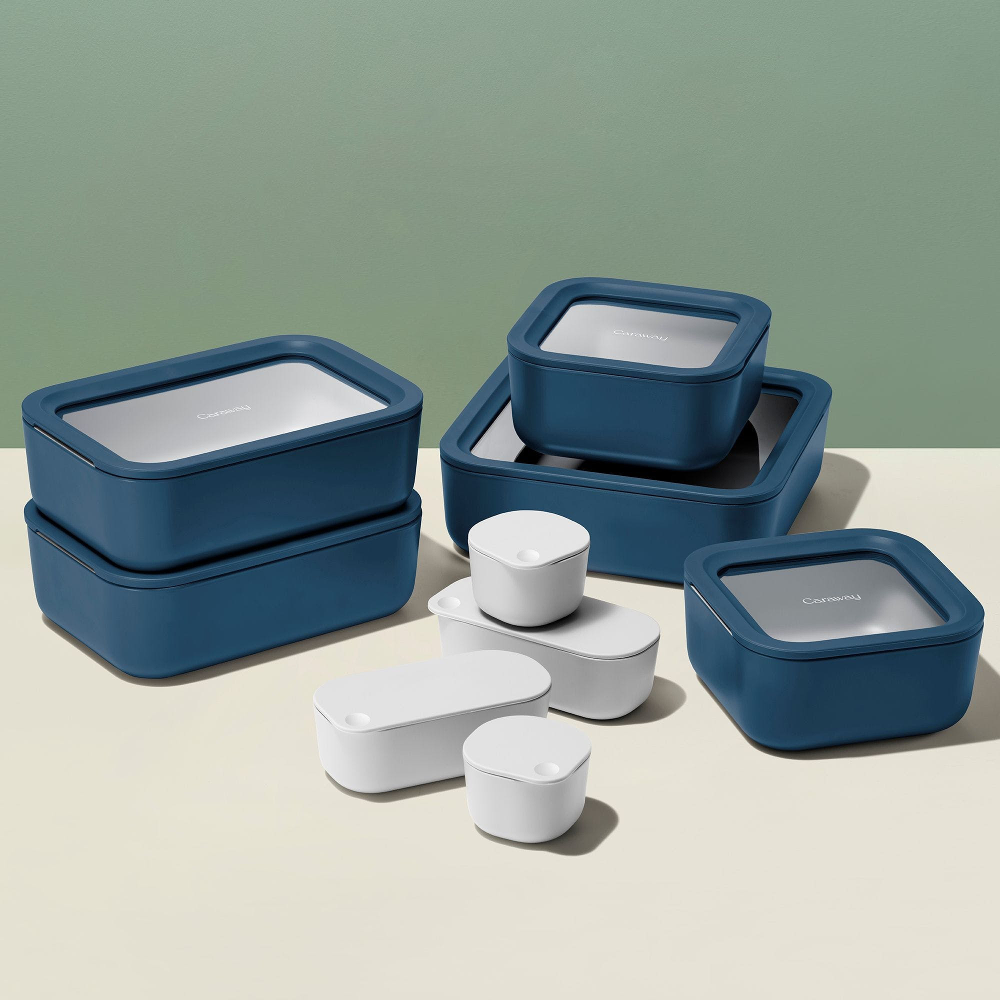 14 Piece Food Storage Set In Navy | BPA-Free, Non-Toxic Ceramic-Coated Glass Containers | Stackable With Airtight Lids | Caraway | Caraway