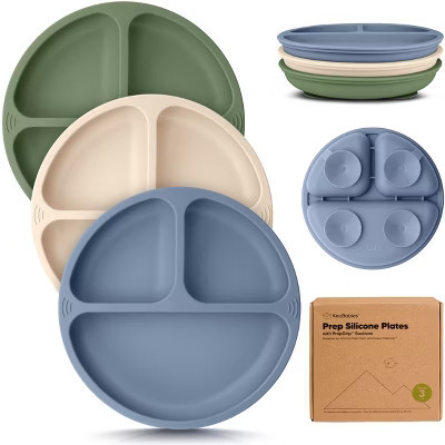 3-Pack Prep Suction Plates for Baby, 100% Silicone Toddler Plates, BPA-Free Divided Baby Plates with Suction (Slate) | Target