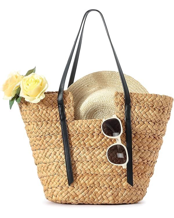 Herald Large Handmade Straw Purses for Women, Summer Beach Natural Weaving Chic Woven Tote Handba... | Amazon (US)