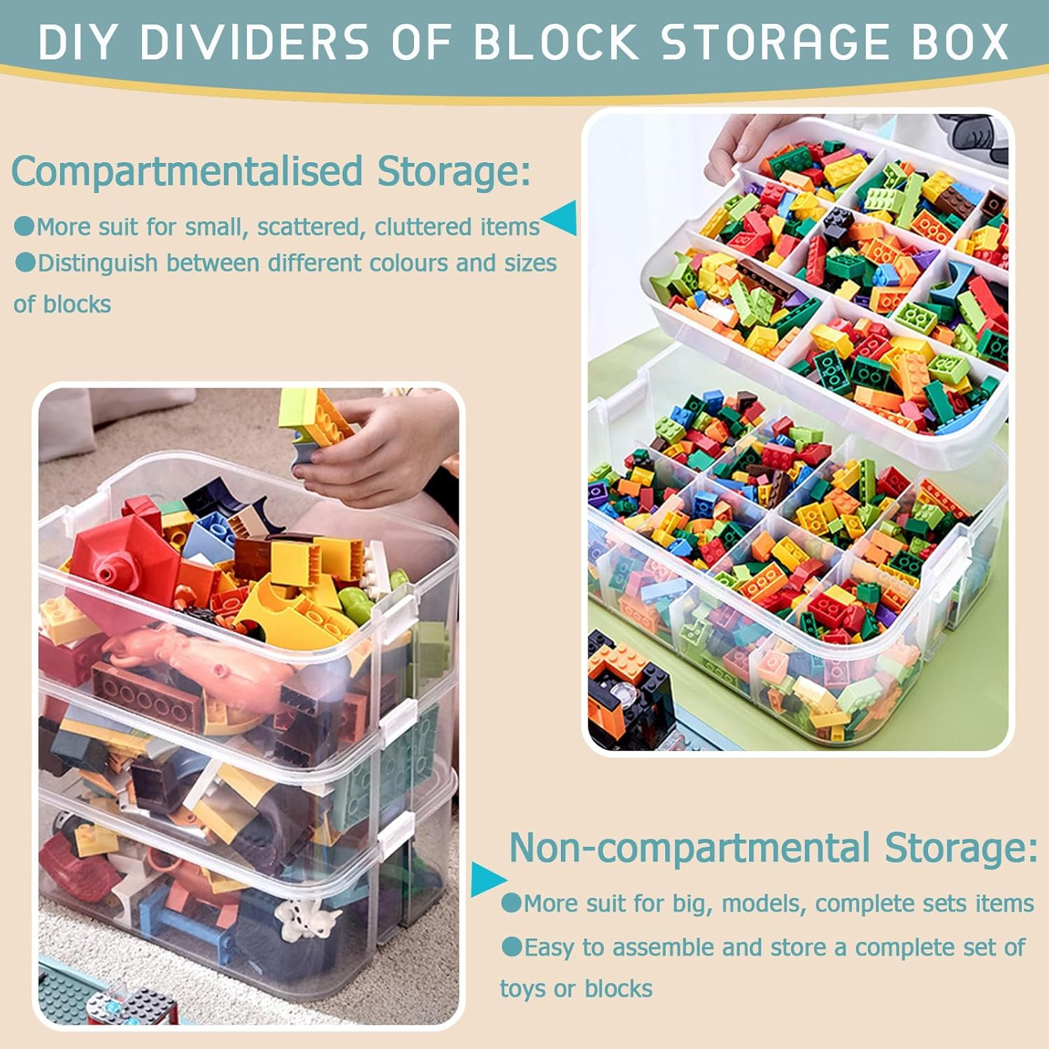 Plastic Storage Organizer for Lego Box Kids Child Toy Stackable Containers with Lids Bins 3 Layer... | Amazon (US)