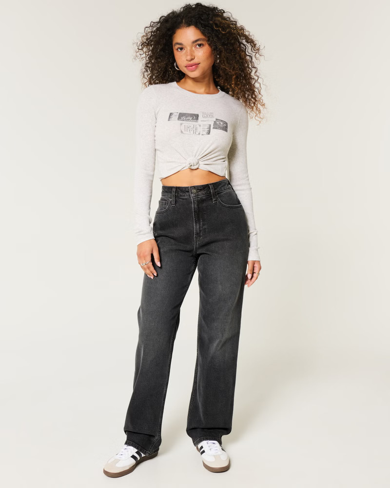 Ultra High-Rise Washed Black Dad Jeans | Hollister (UK)