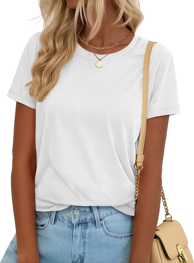 YUCOLEN T Shirts for Women Short Sleeve Crewneck Cotton Tops Summer UPF 50+ Casual Breathable Bas... | Amazon (US)
