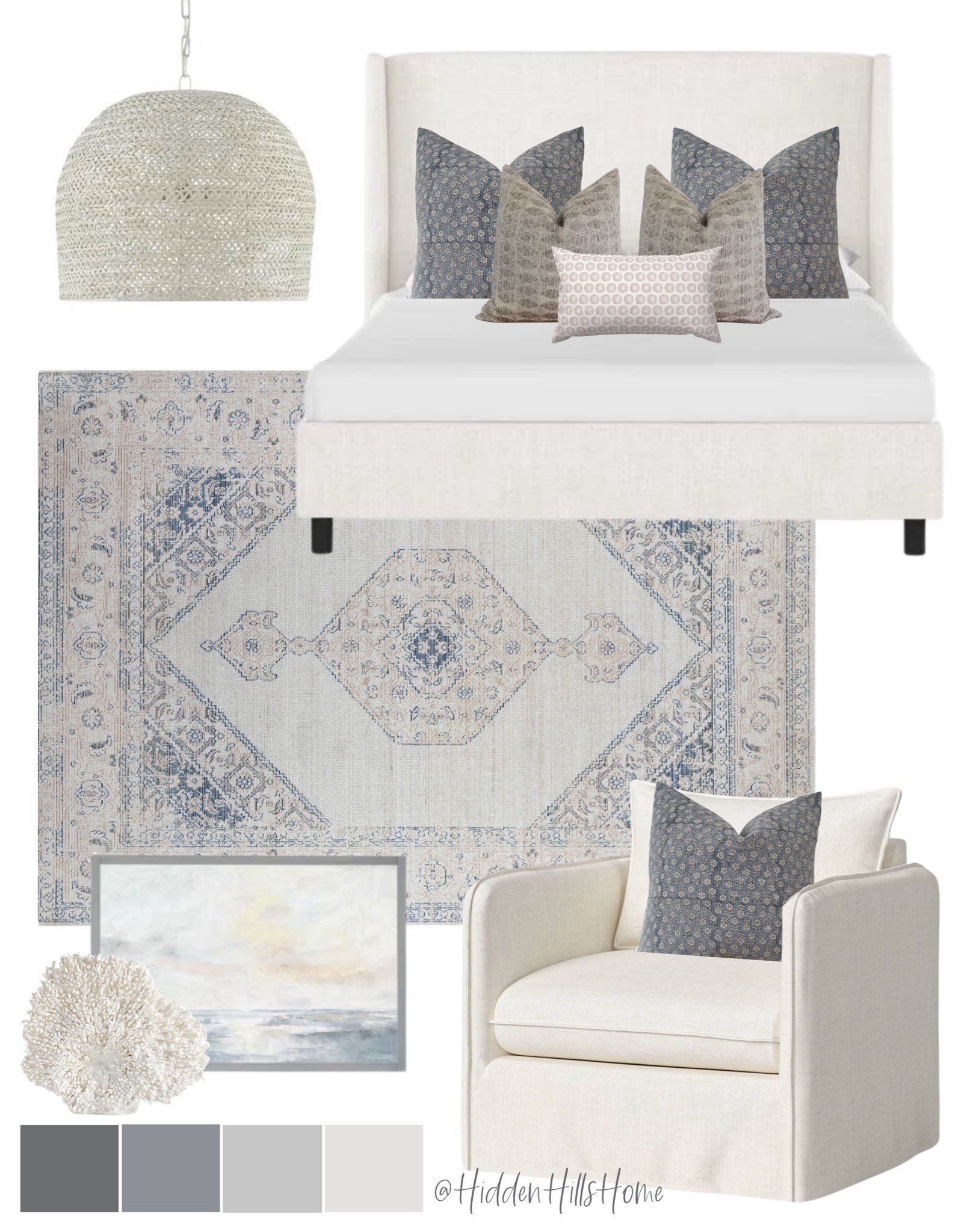 Beach house bedroom mood board, coastal bedroom design ideas, bedroom decor, bed, light neutral bedroom mood board #beach

#LTKHome #LTKSaleAlert
