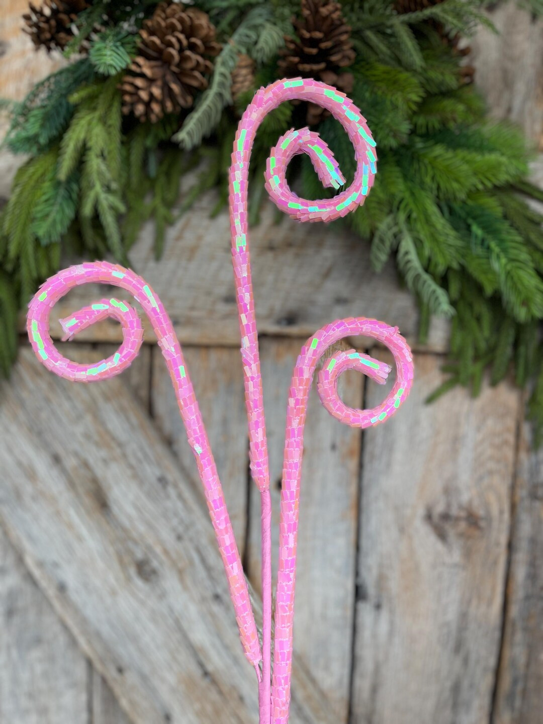 30" Pink Iridescent Sequin Curly Spray, Wreath Supply, Floral Supply, Pink Iridescent Floral Pick... | Etsy (US)