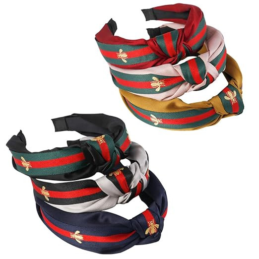 Women Headbands Head Hair Bands - (6 Packs) with Bee Embroidery and Stripe, Wide Knot Hairband fo... | Amazon (US)