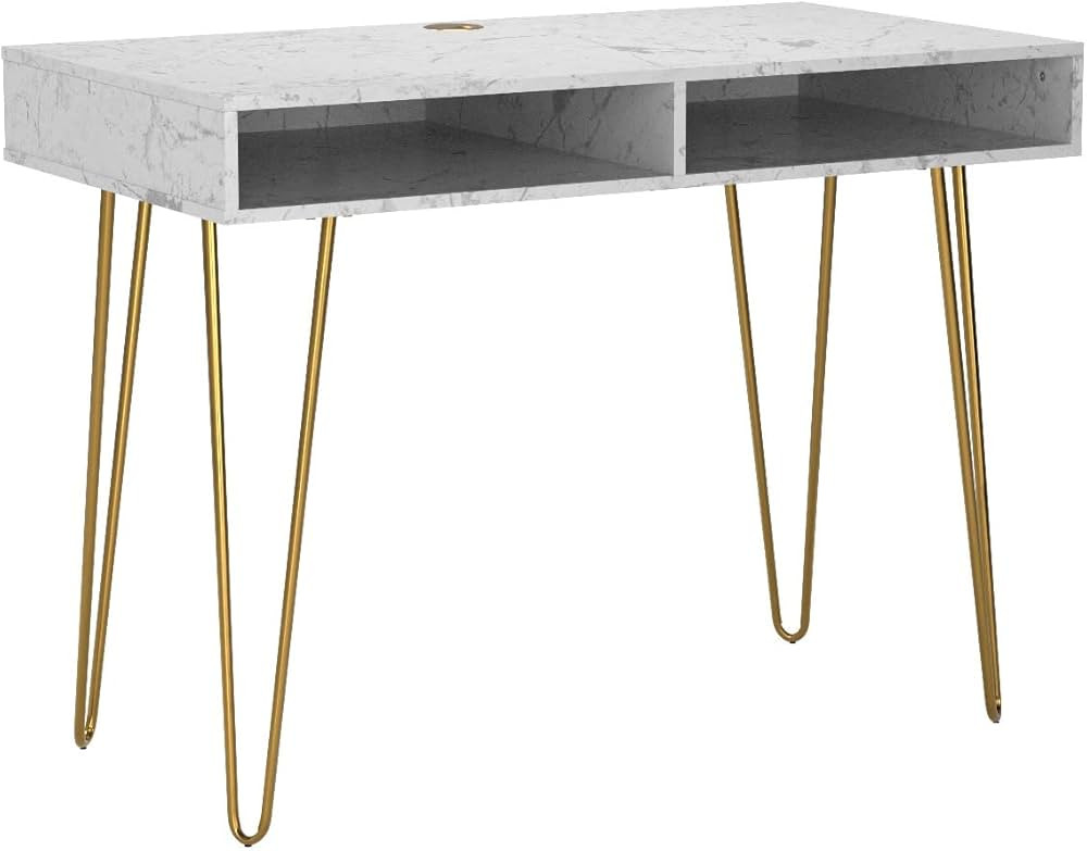 Novogratz Athena Computer Desk with Storage, White Marble | Amazon (US)