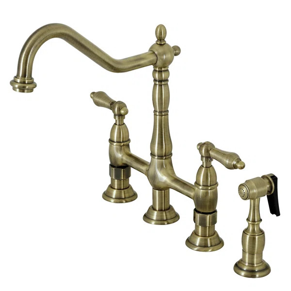 Kingston Brass Heritage Two-Handle 4-Hole Deck Mount Bridge Kitchen Faucet with Brass Side Spraye... | Wayfair North America
