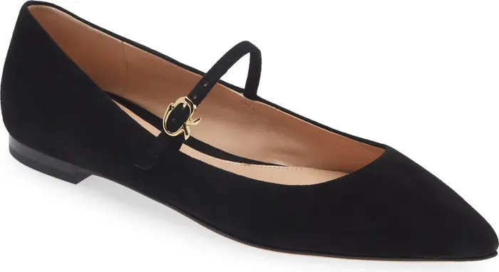 Gianvito Rossi Ribbon Pointed Toe Mary Jane Ballet Flat (Women) | Nordstrom | Nordstrom