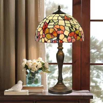 Handmade Tiffany-Style Stained Glass Table Lamp With Antique Bronze Base & Warm LED Bulb - Elegant Floral Butterfly Design For Living Room, Bedroom, O | Wayfair North America