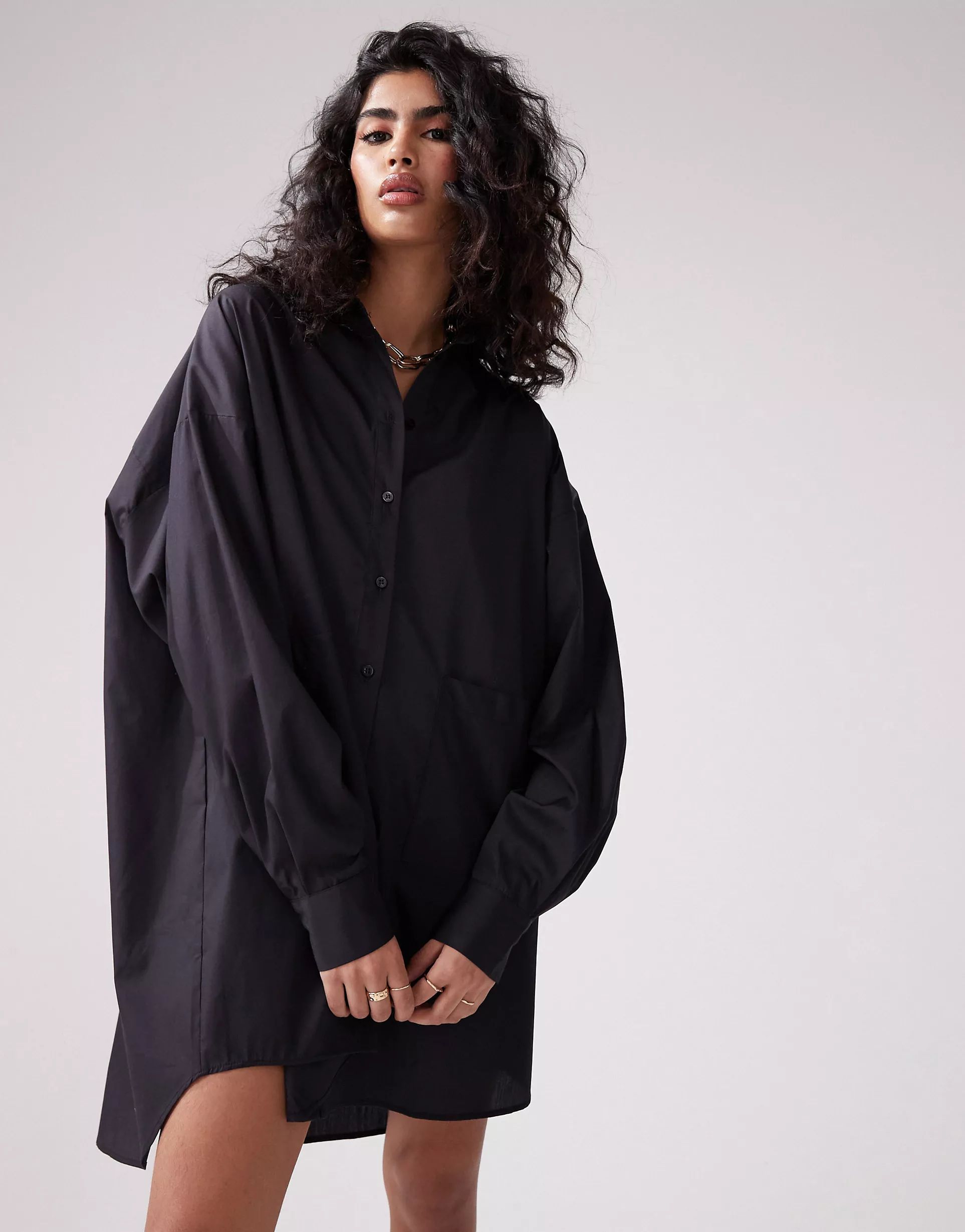 ASOS DESIGN oversized shirt dress with dropped pockets in midnight black | ASOS | ASOS (Global)