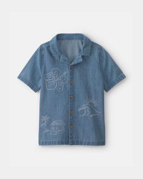 Boys Tropical Denim Short-Sleeve Button-Down Shirt - Medium Wash - OshKosh B'gosh | Carter's | Carter's Inc