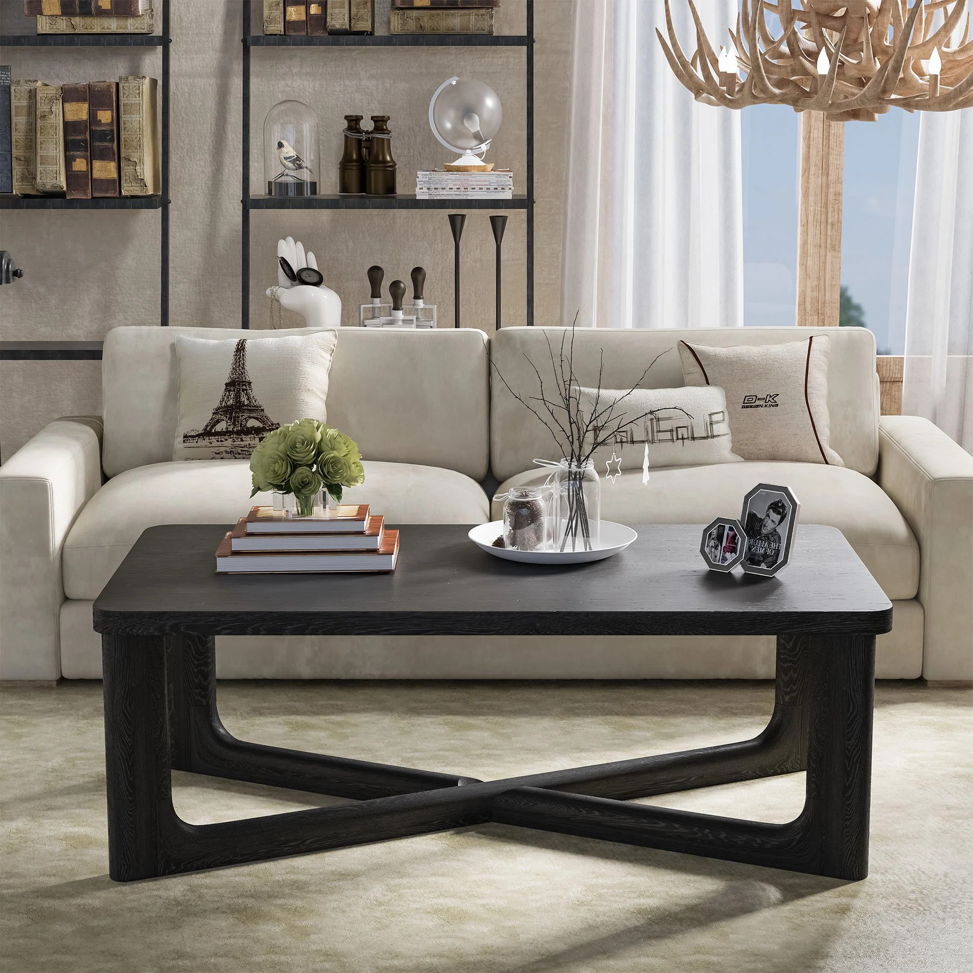Ashai Wood Coffee Table Teapoy with Crossed Legs | Wayfair North America