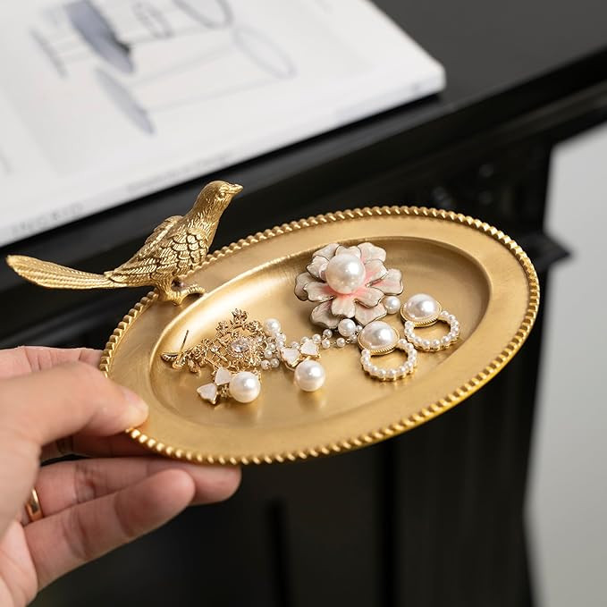 Bird Brass Jewelry Dish Tray,Gold Decorative Ring and Trinket Holder-Decorative Trinket Dish for ... | Amazon (US)