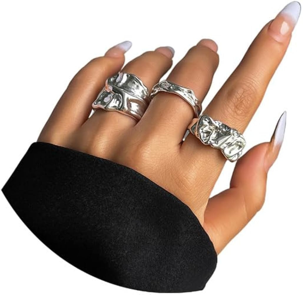 FUTIMELY Vintage Cool Irregular Chunky Statement Rings Set for Women,Gold Silver Open Dome Ring B... | Amazon (US)
