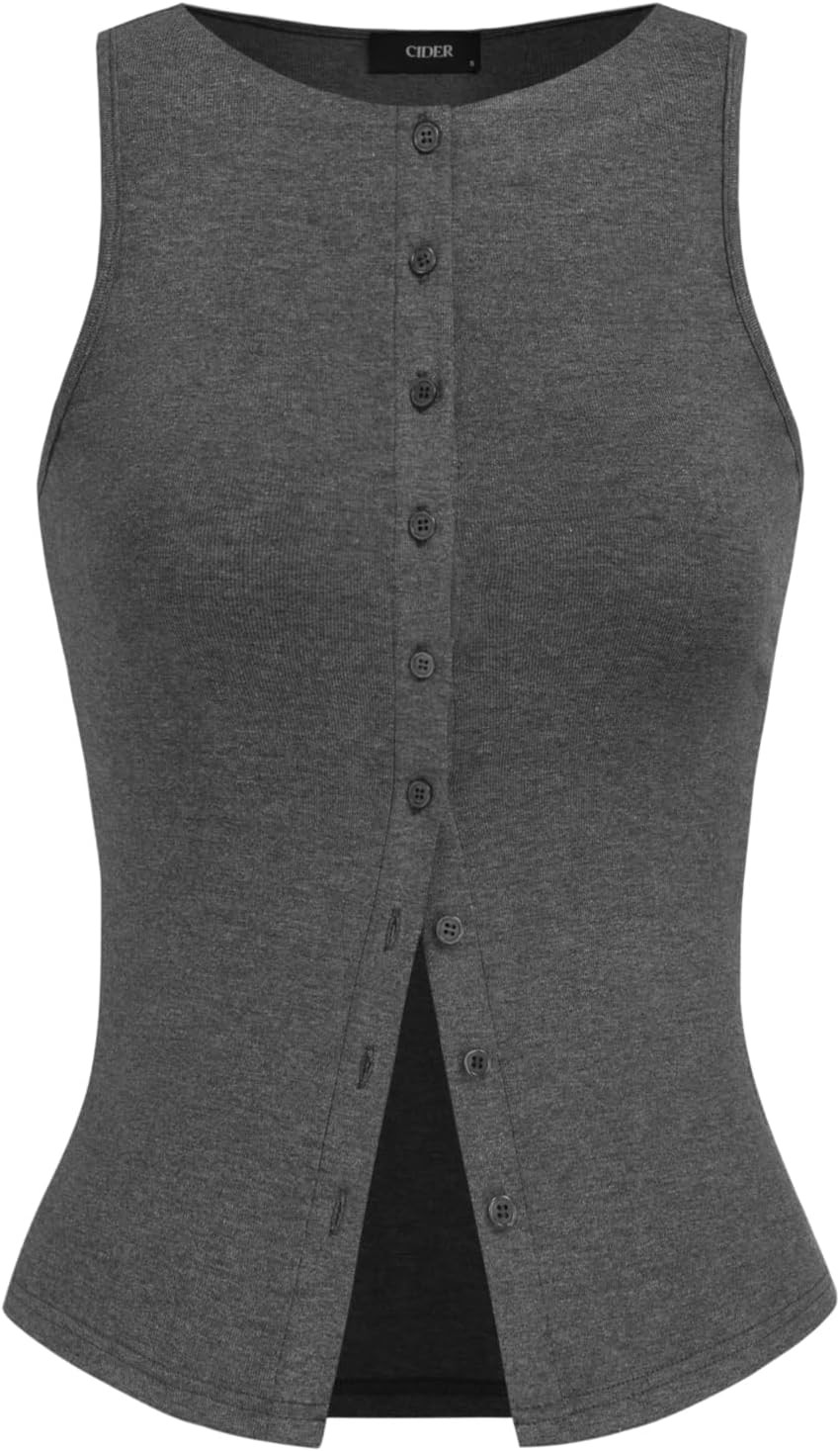 CIDER Women Button Down Tank Tops Sleeveless Ribbed Slim Fit Crop Vest Top Summer Going Out Tank Top | Amazon (US)