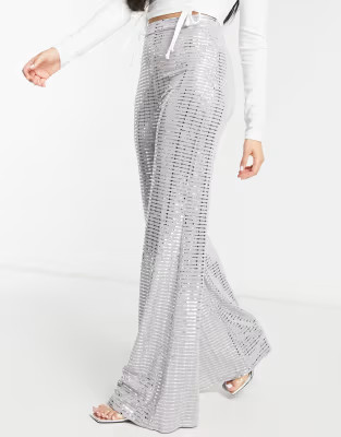 Club L London sequin wide leg pants in silver | ASOS (Global)