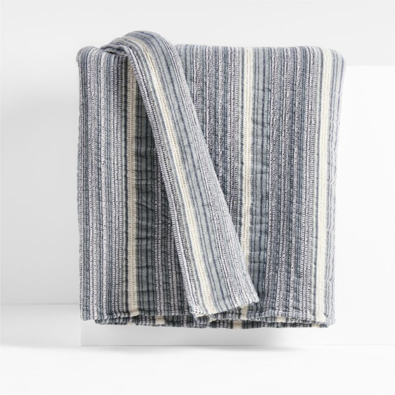 Padina Striped Blue King Blanket + Reviews | Crate and Barrel | Crate & Barrel