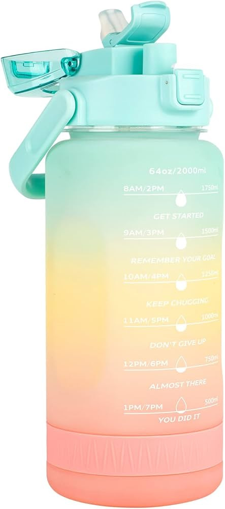 futaiphy 64oz Half Gallon Water Bottle with Time Marker/Straw/Chug One Lids, Leakproof Tritan BPA... | Amazon (US)