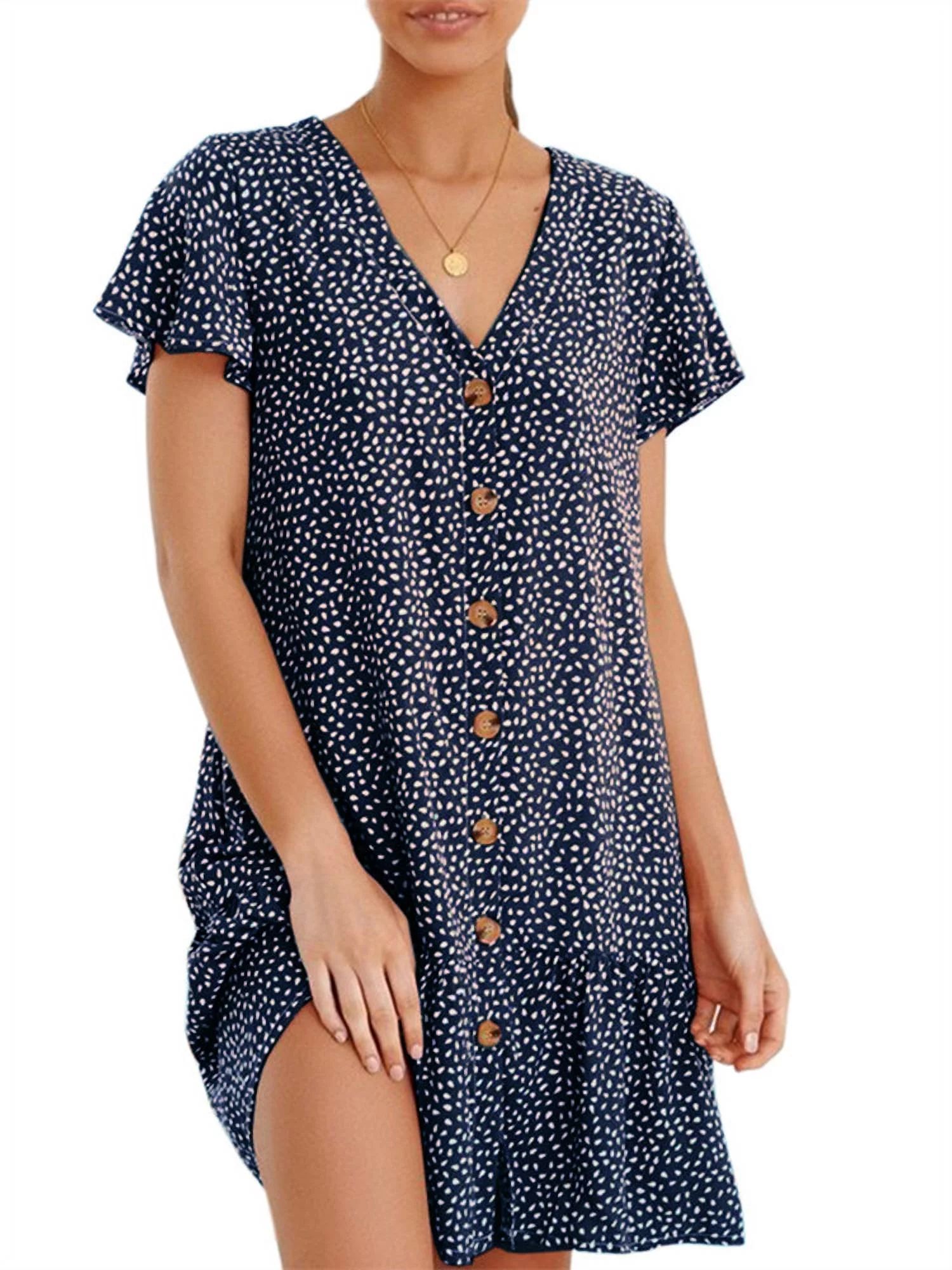 SySea Summer V-neck Women Print Casual Buttons Dress | Walmart (US)