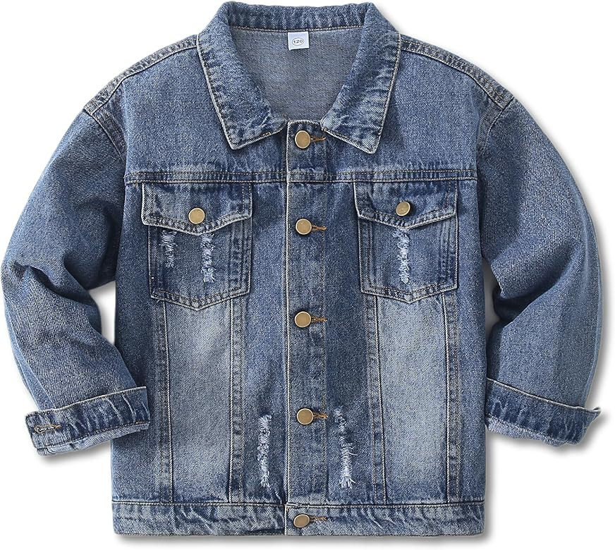 Girls Boys Jean Jacket for (4-14 Years Kids) Trendy Cozy Soft Ripped Denim Coat Casual Outerwear ... | Amazon (US)