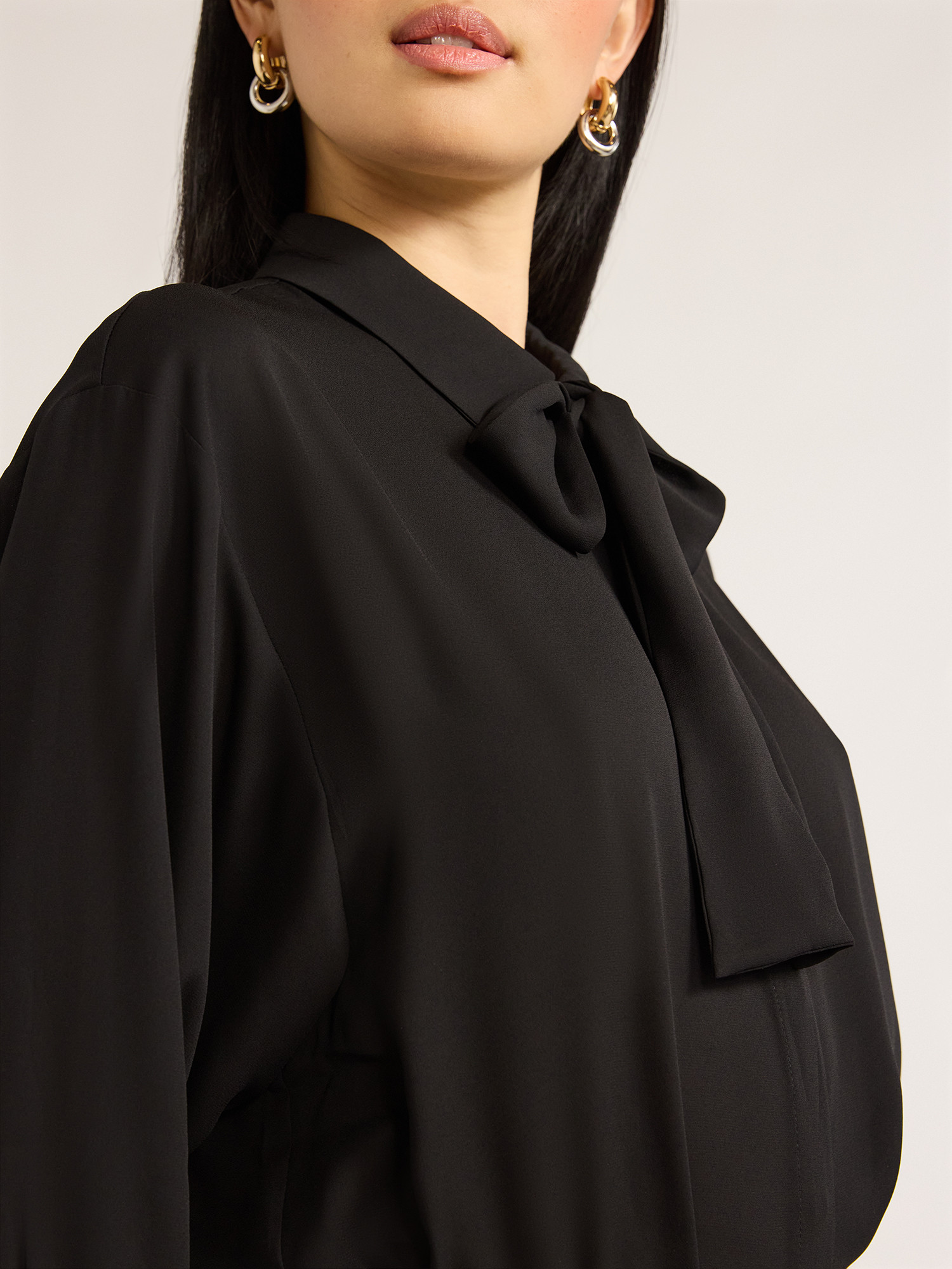 Scoop Women's Tie Neck Shirt with Long Sleeves, Sizes XS-XXL - Walmart.com | Walmart (US)