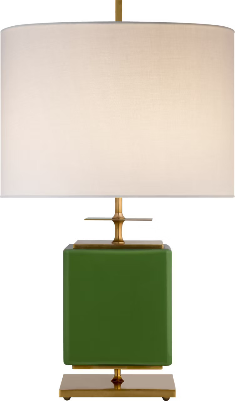 Beekman Small Table Lamp in Green Reverse Painted Glass with Cream Linen ShadeVisual Comfort | Visual Comfort