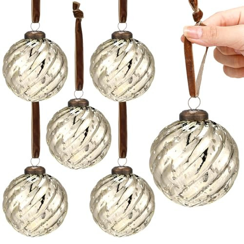 Threan 6 Pcs Champagne Gold Mercury Glass Christmas Ornaments, Twist Design | Amazon (US)