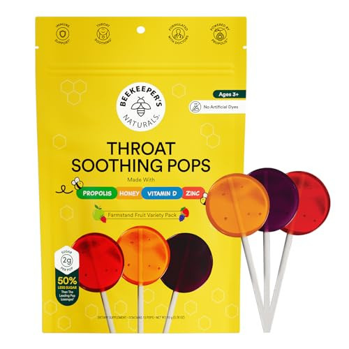 Kids Throat Soothing Lollipops by Beekeeper's Naturals - Doctor Formulated Immune Support, Vitamin D & Honey, Under 2g Sugar, Clean Ingredients,15 ct | Amazon (US)